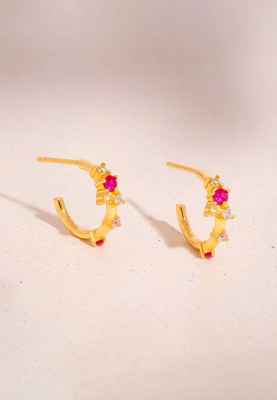 Aros Orchid pequeños con piedra semi preciosa rosa