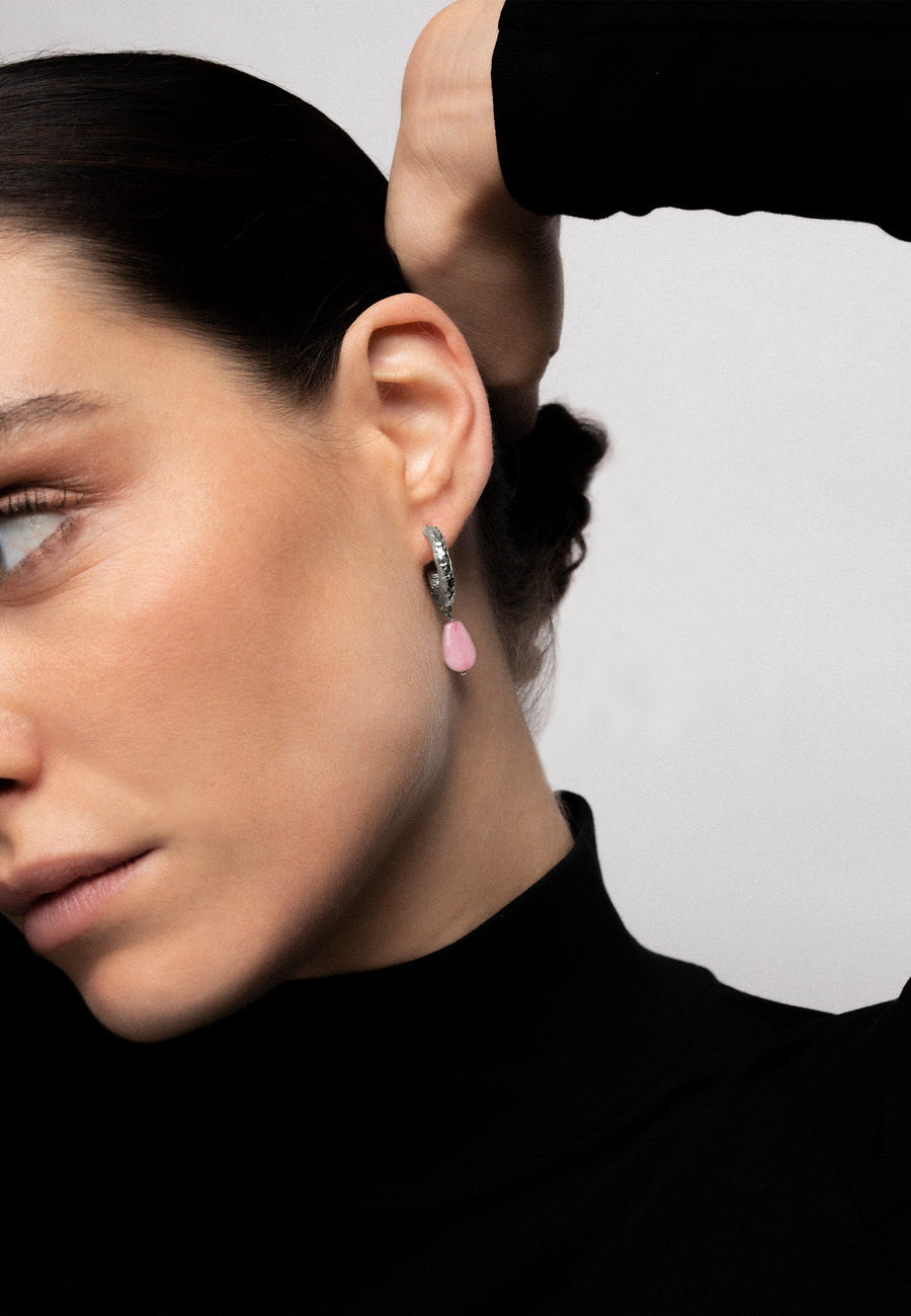 Aros sadie plateados con piedra de jade rosa