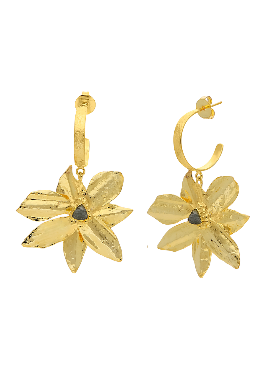 Lotus Flower Gold Hoops