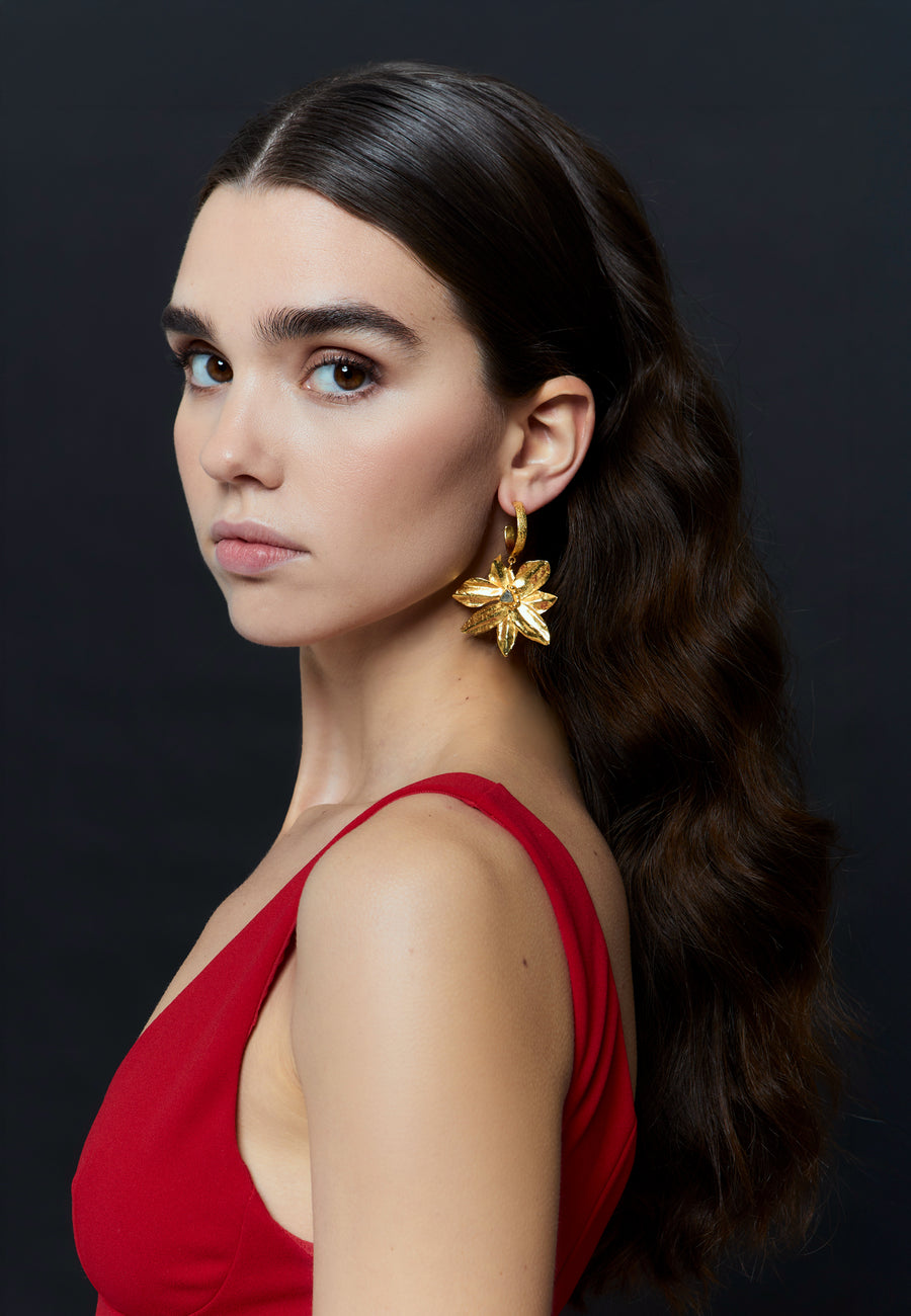 Lotus Flower Gold Hoops