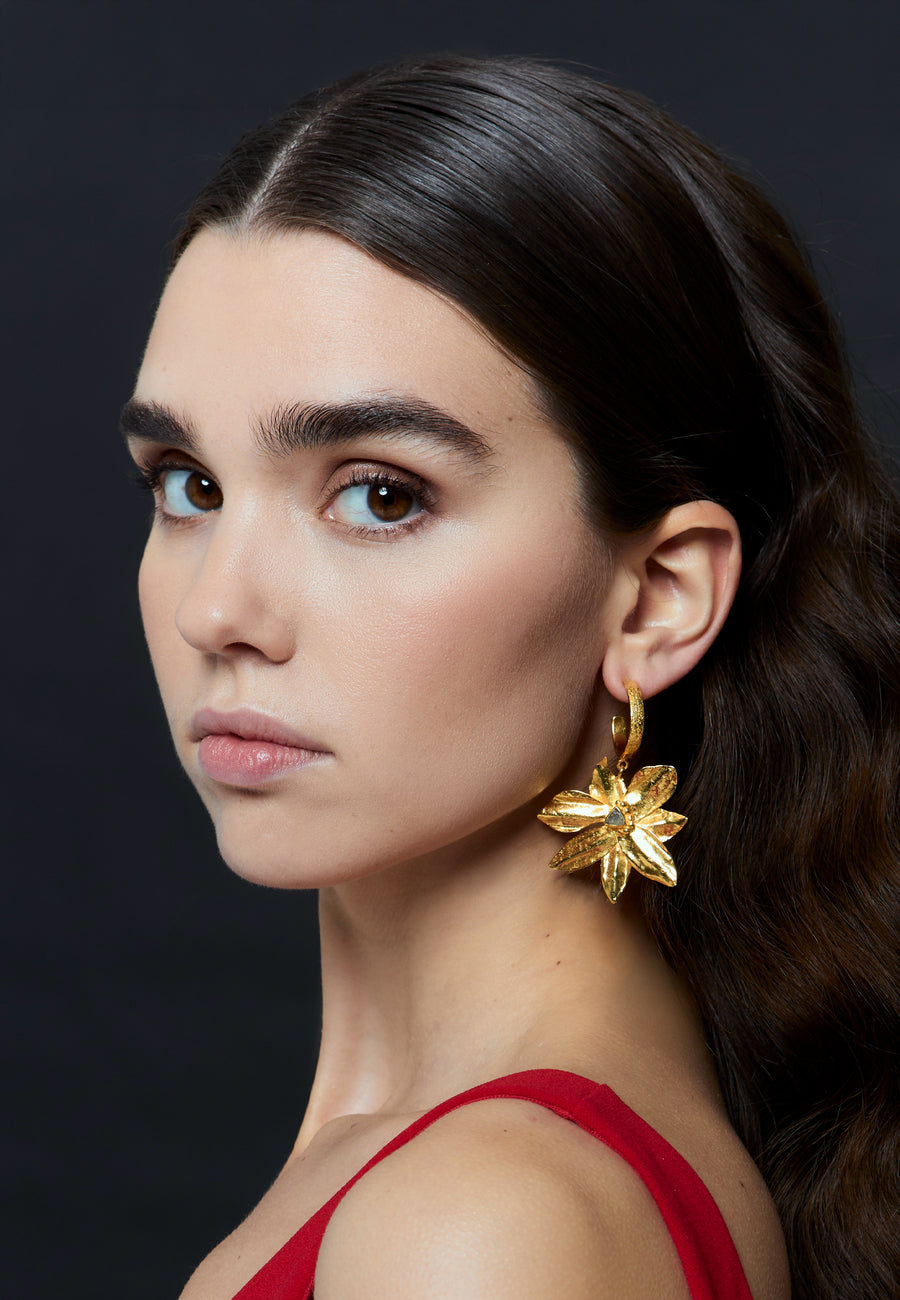 Lotus Flower Gold Hoops