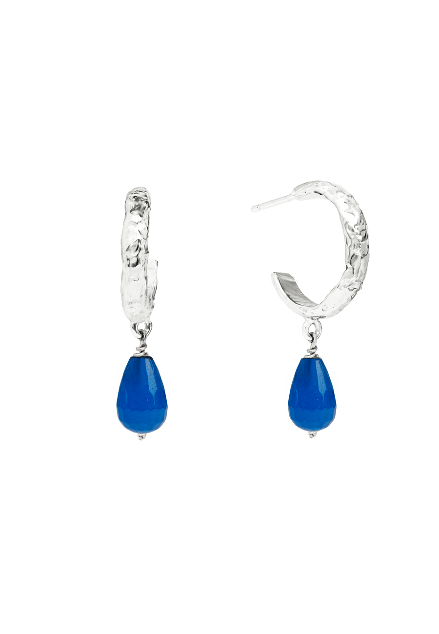 aros pequeños plateados con jade azul