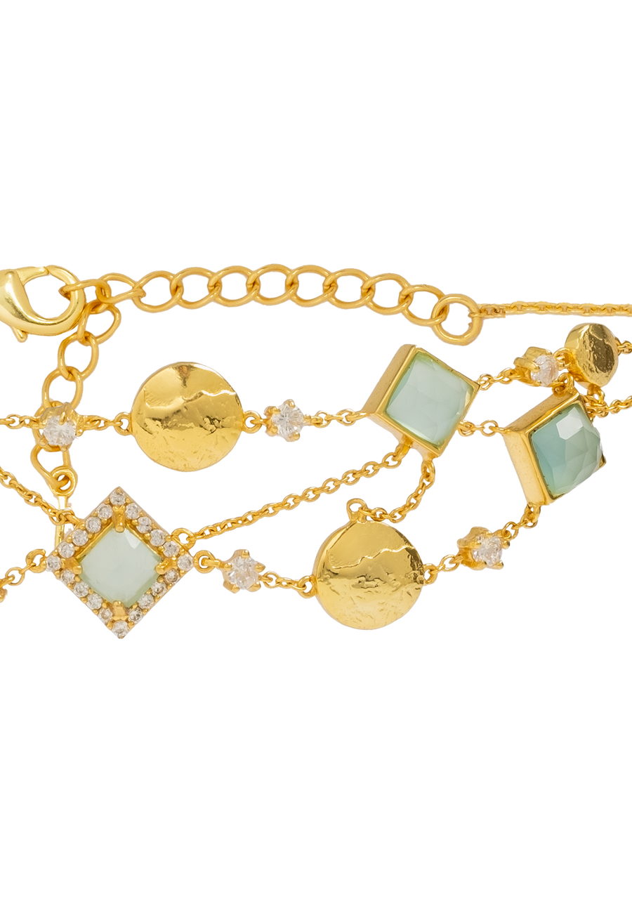 Choker Triple Elara con aguamarinas y circonitas entrelazadas