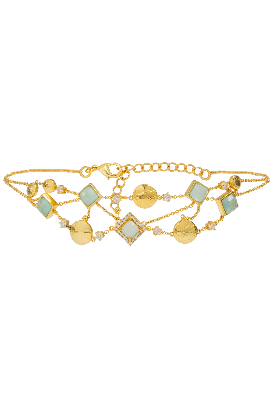 choker triple con aguamarina y circonitas