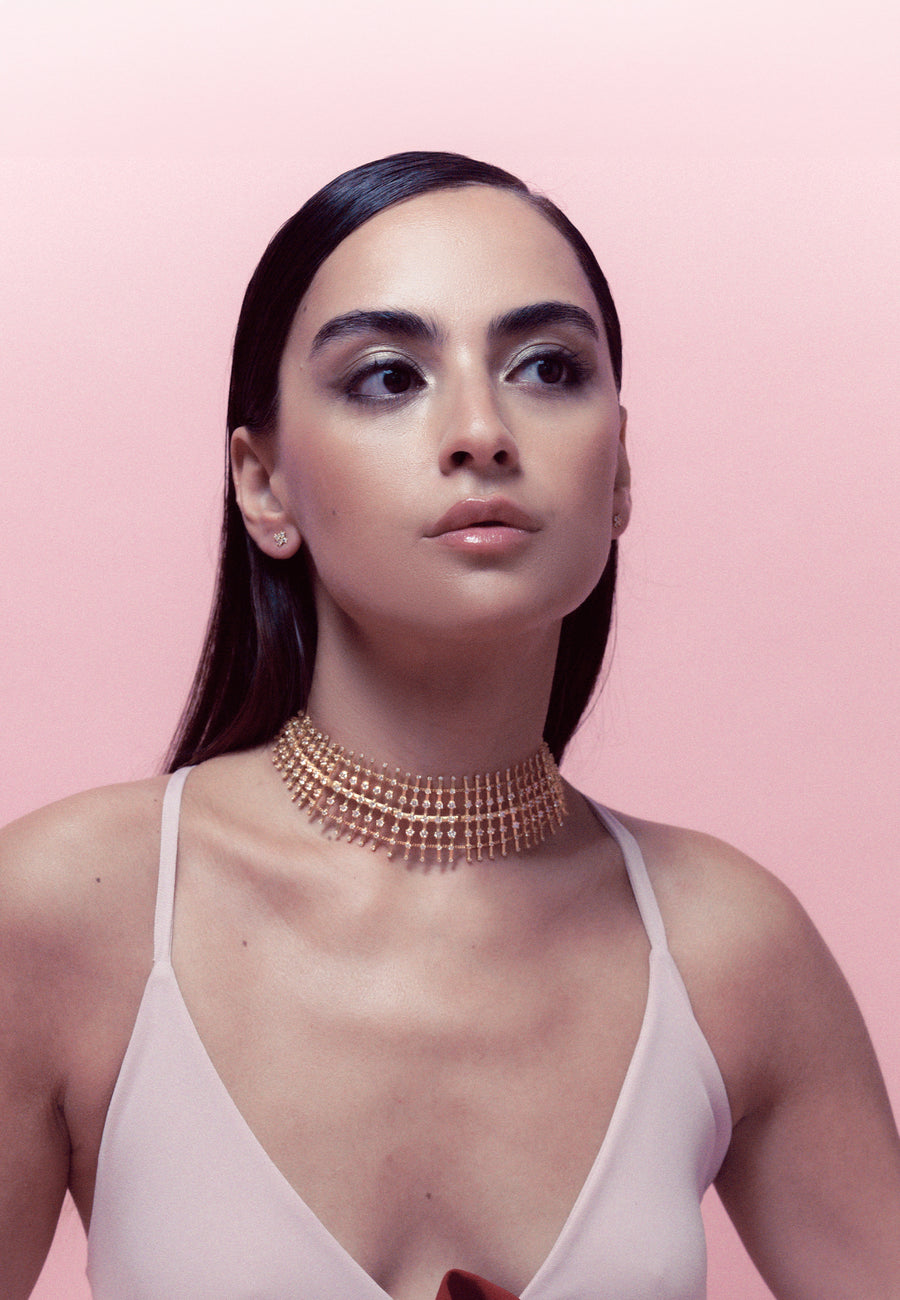 Choker Brillo semirígido con circonitas engastadas a mano
