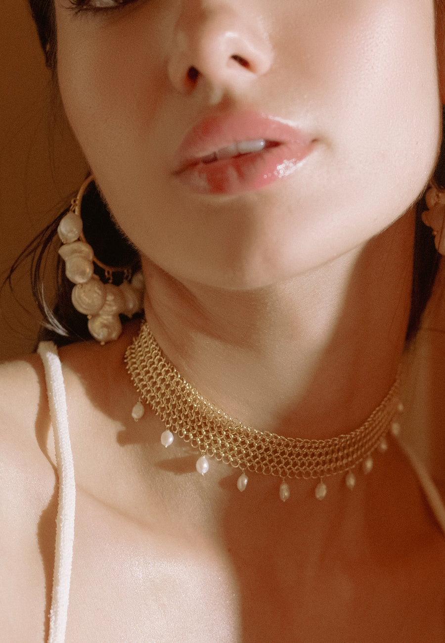 choker malla con perlas