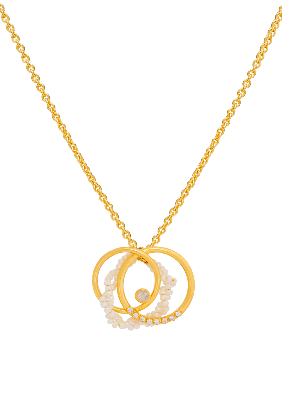 Collar de aros entrelazados Lyra, con circonitas y perlas