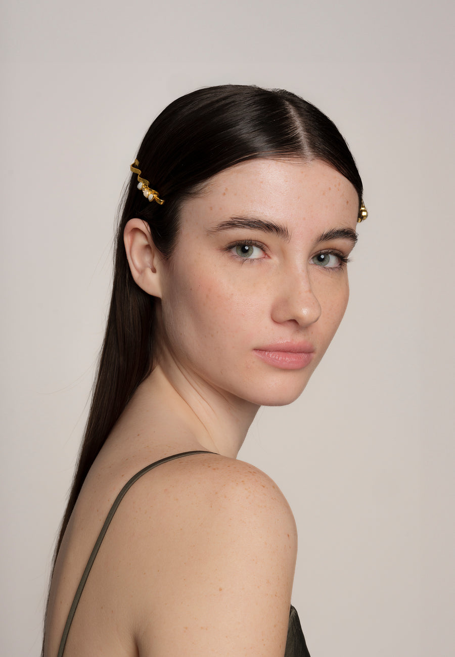 Horquilla de pelo para boda en dorado y con piedras naturales