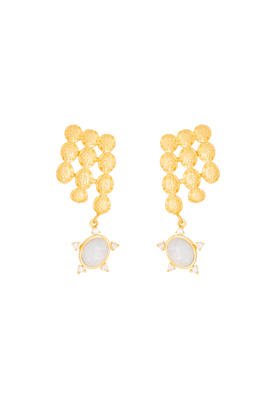 Pendientes Ear Jacket Solaria en dorado y piedraluna