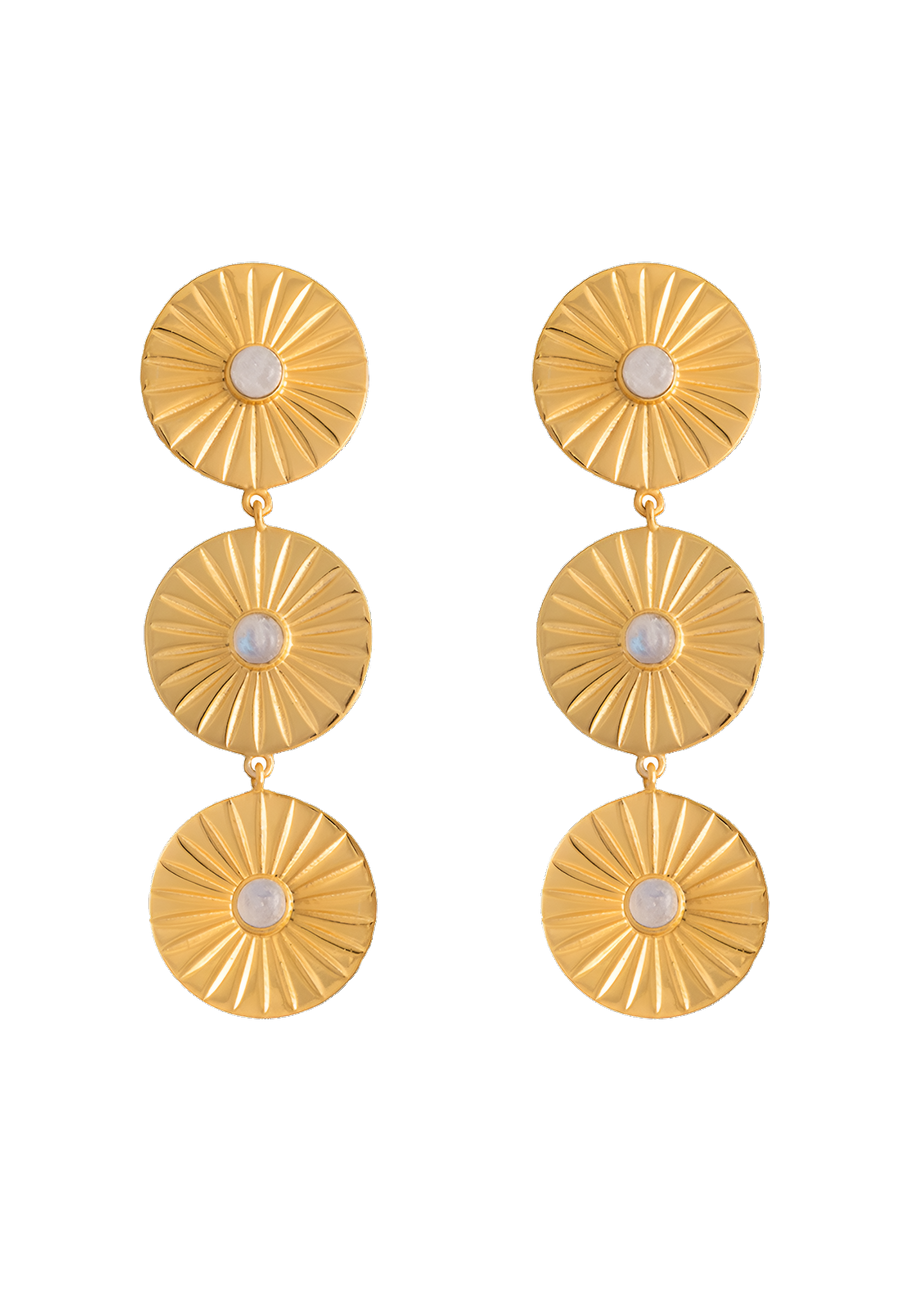 pendientes largos dorados esferas