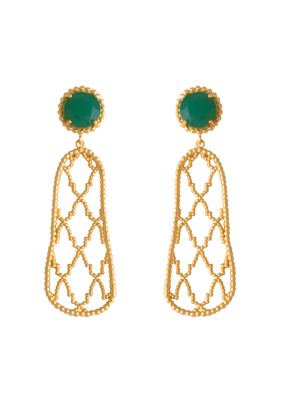 Pendientes largos dorado con piedra tono Verde Menta