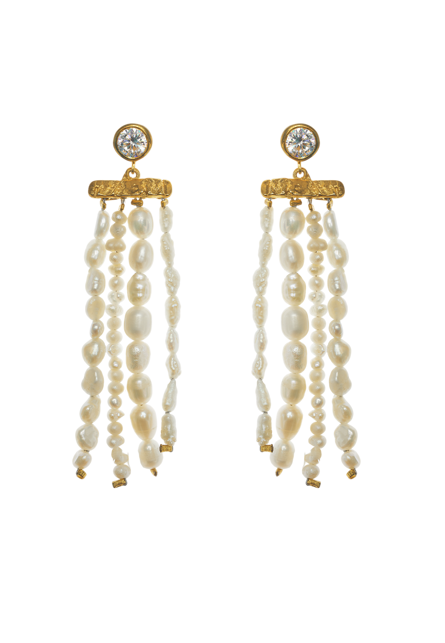 Pendientes Cyra de flecos de perlas