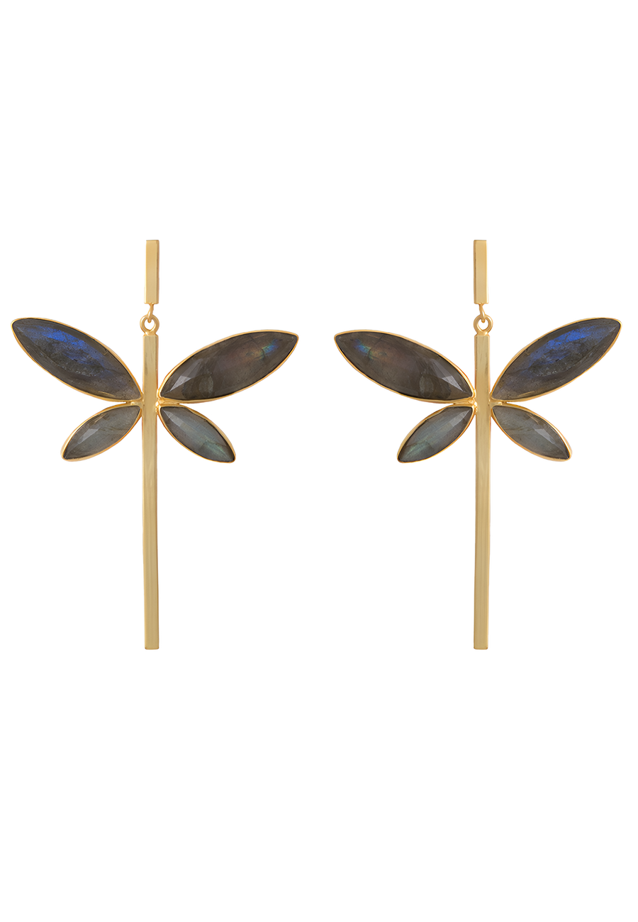 Pendientes largos forma libelula Gris