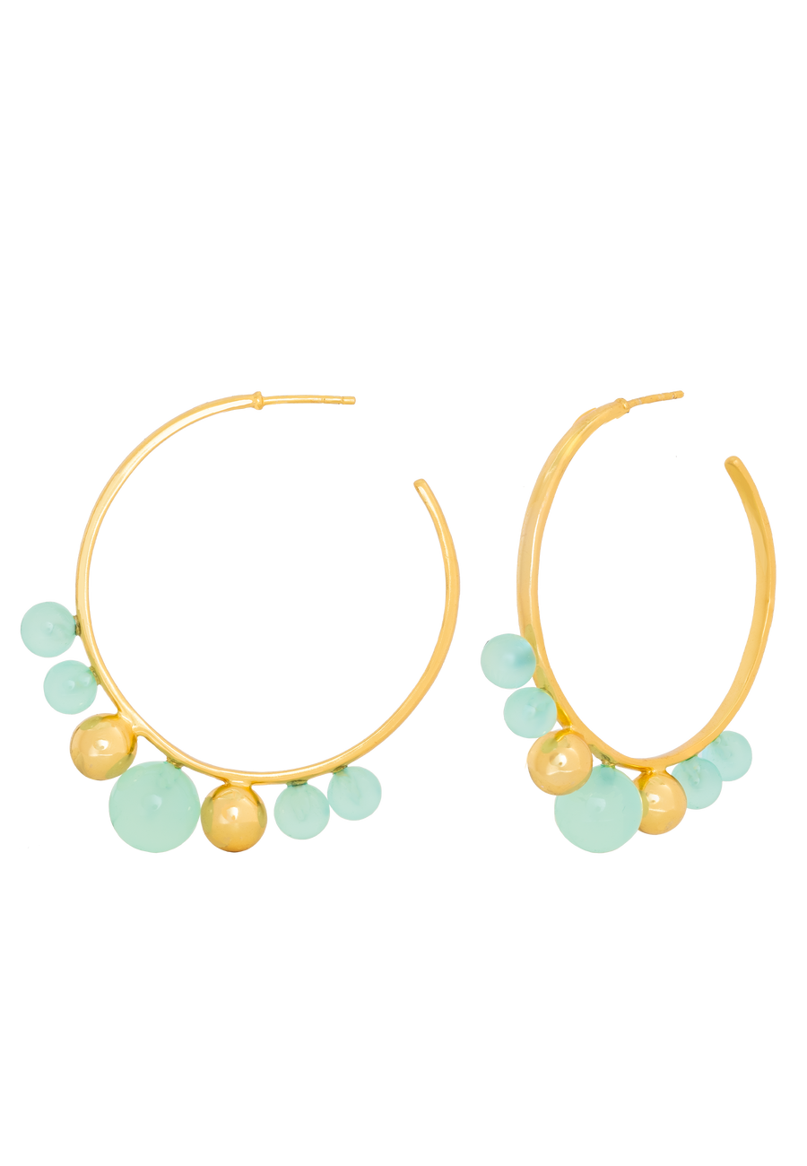 Pendientes de aro originales con bolitas de aguamarina natural