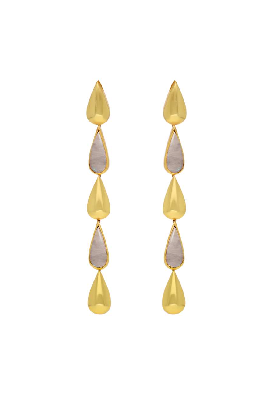 Pendientes de Gota Largos en color blanco con piedraluna