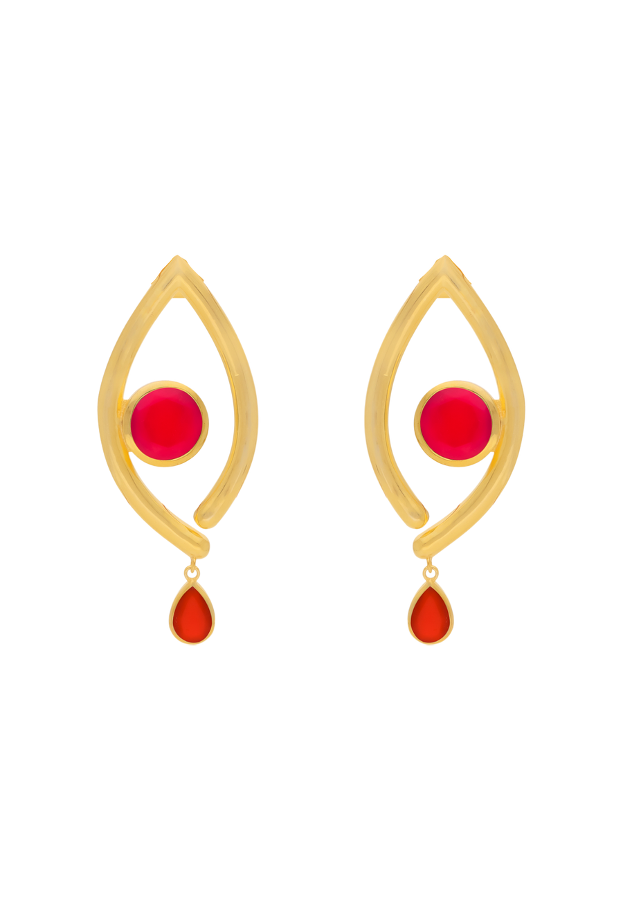 Pendientes tercer ojo en tonos naranja y granate