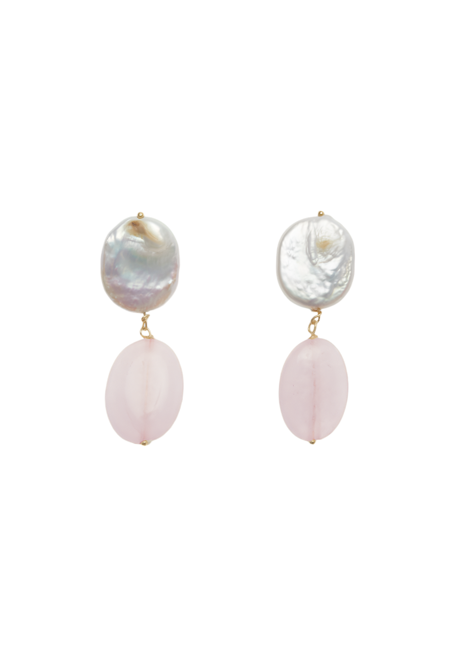 Pendientes Laia de perlas y cuarzo rosa