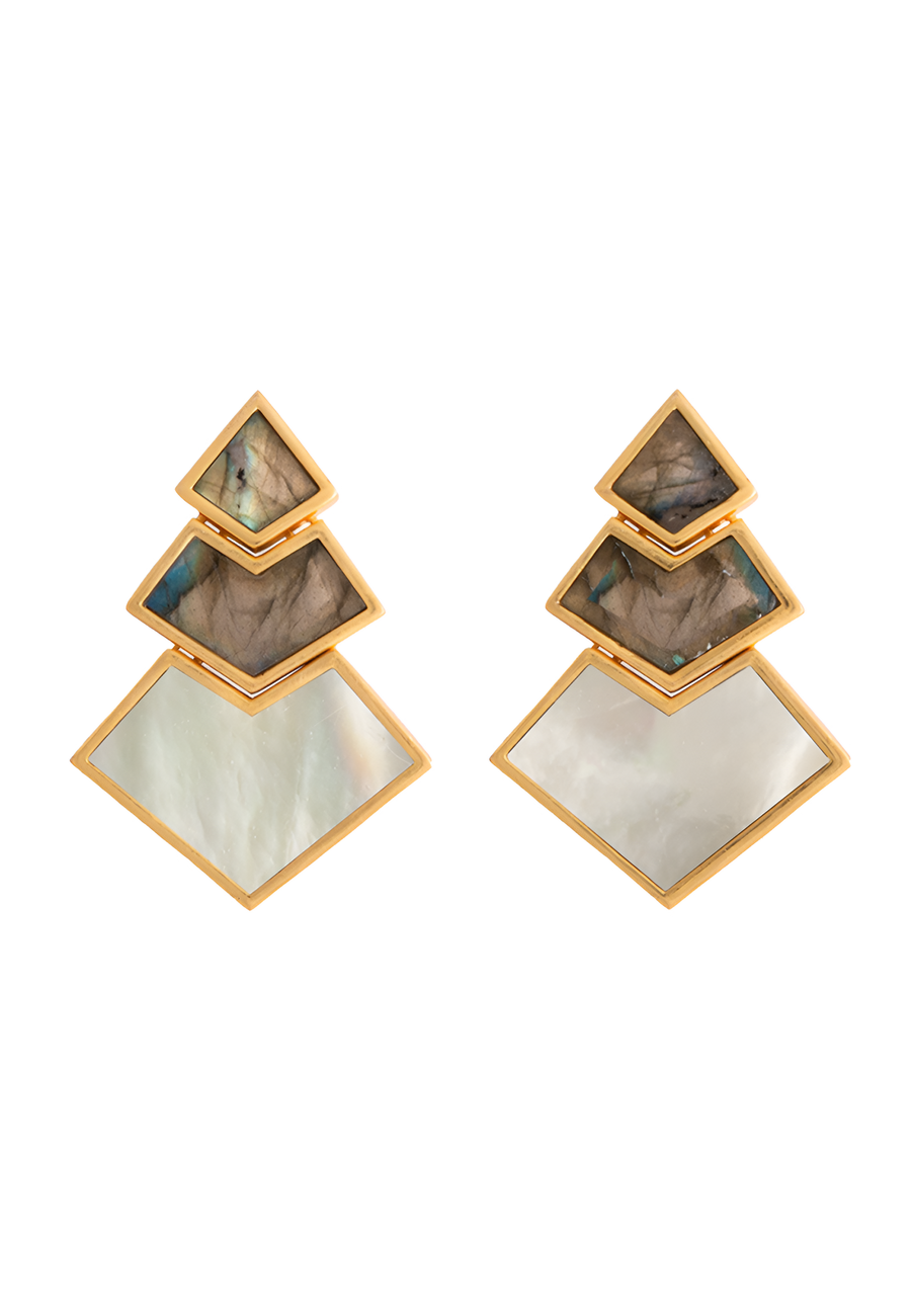 Pendientes con piedras naturales Gris y Blanco de fiesta