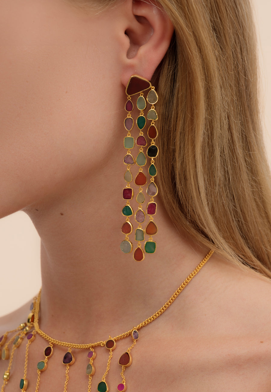 Conjunto de pendientes y collar prana con piedras grandes naturales