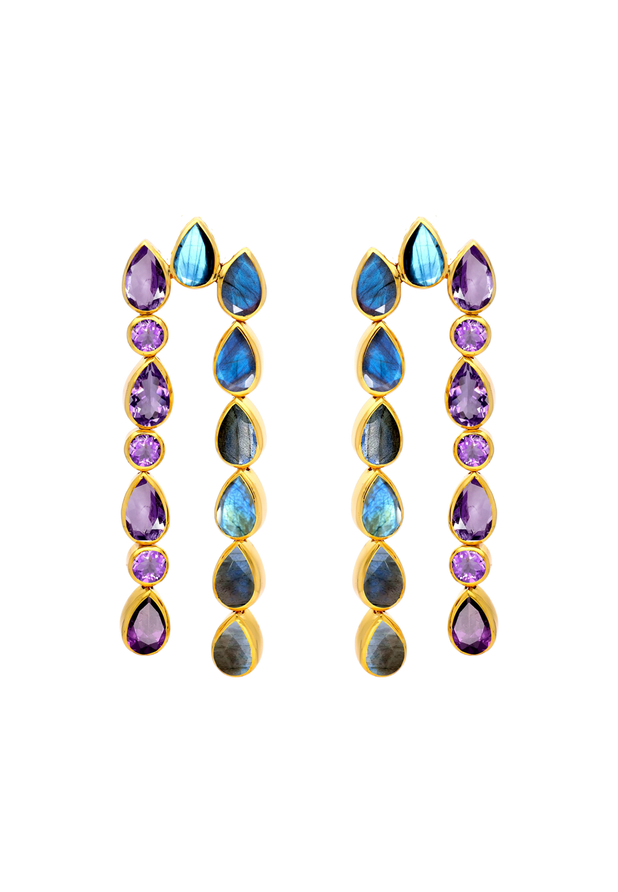 pendientes dobles samsara con amatista y labradorita