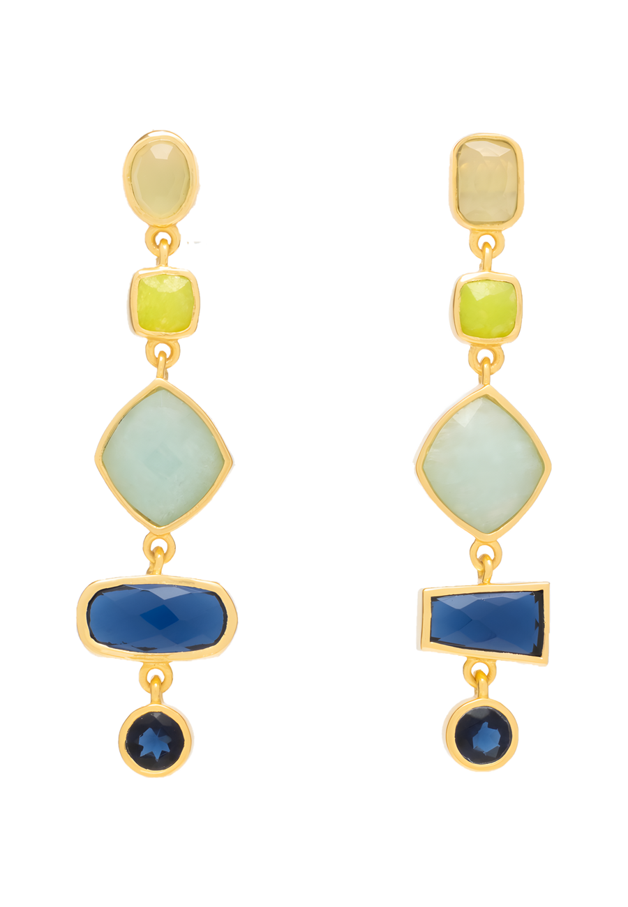 Pendientes dorados y azules