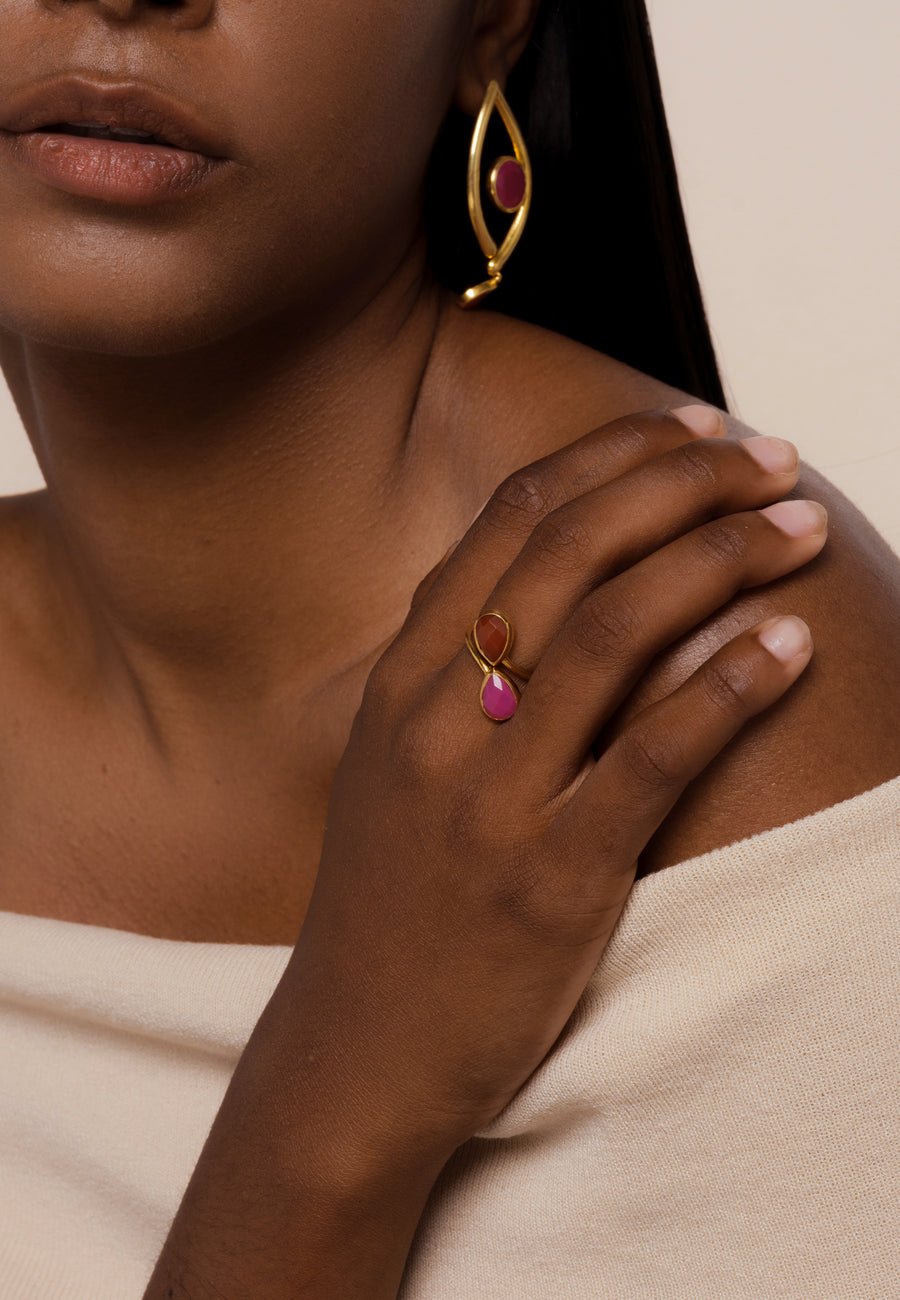 anillo granate y fucsia con carnelia y calcedonia natural