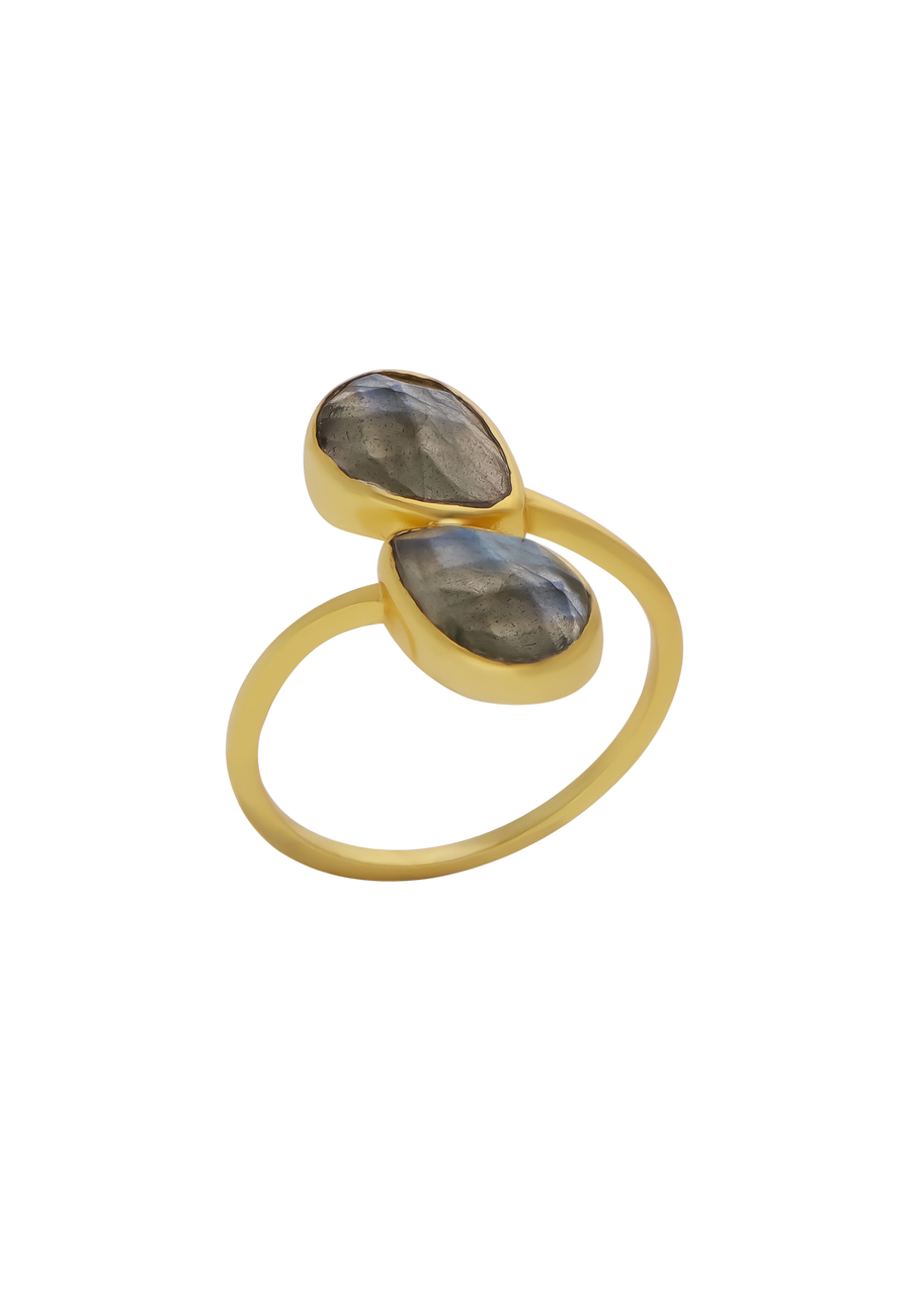 anillo aura formado por dos piedras labradorita