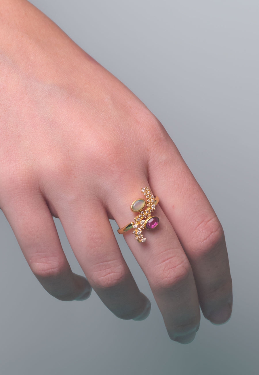 Cassara Aquamarine and Fuchsia Ring
