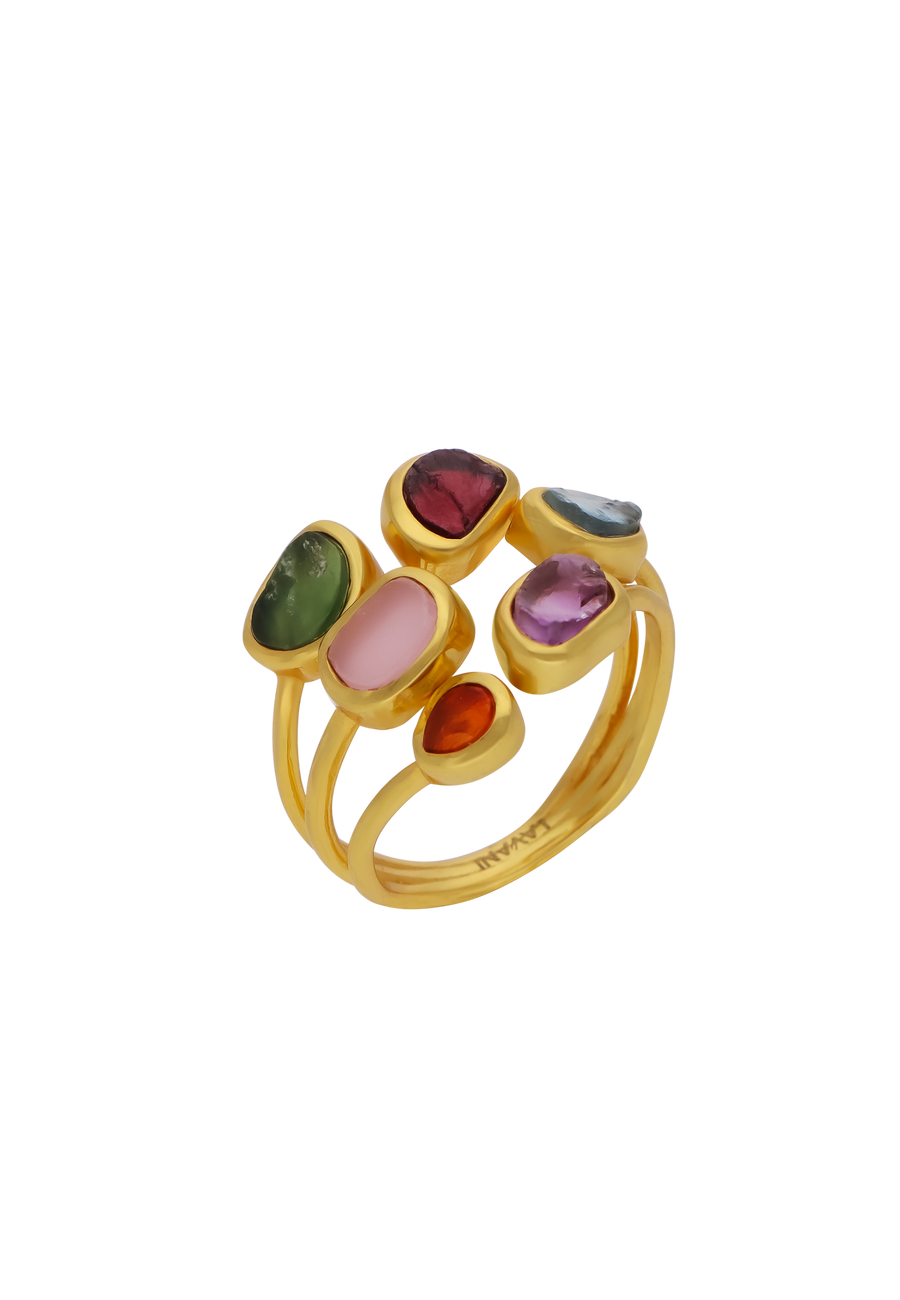 anillo unalome multicolor con piedras naturales