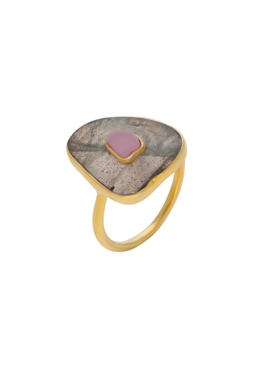 Anillo Zenith Labradorita con cuarzo rosa