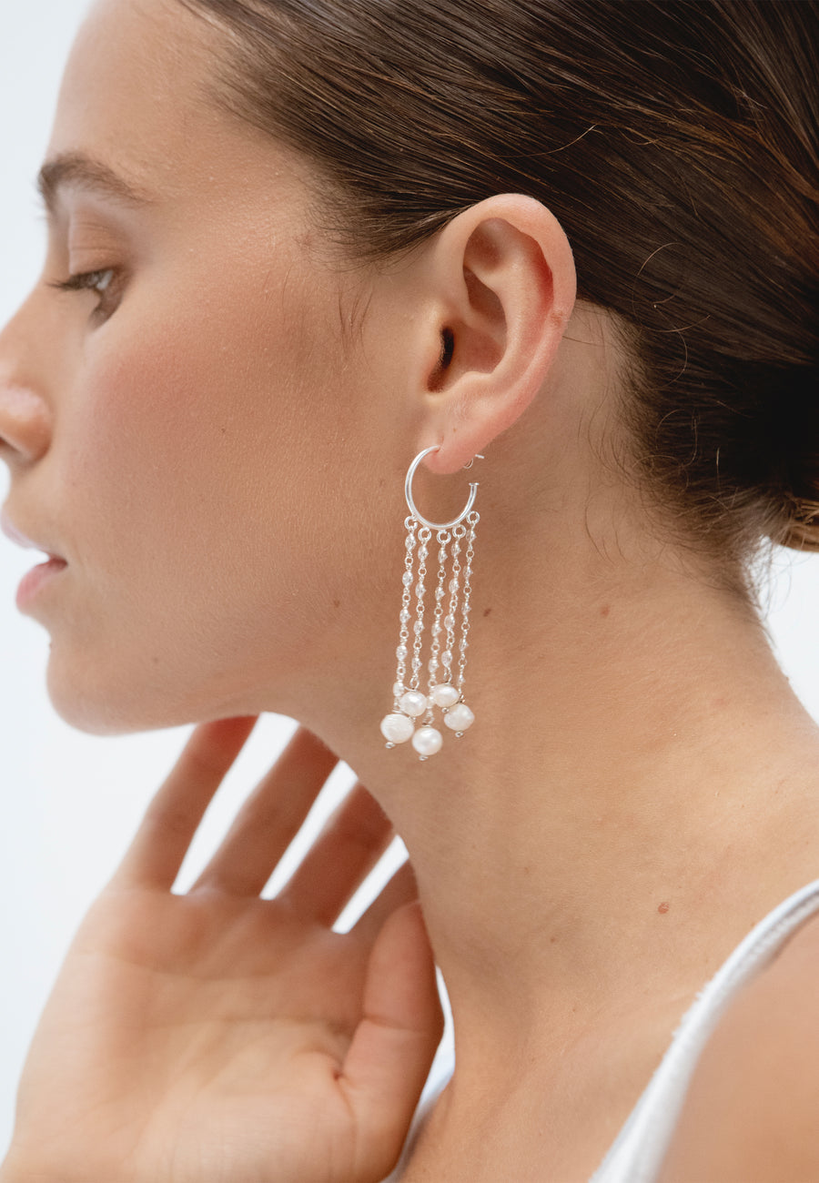 Vega silver hoops with pearls