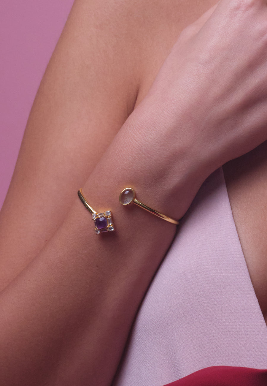 Brazalete morado con piedra amatista y aguamarina