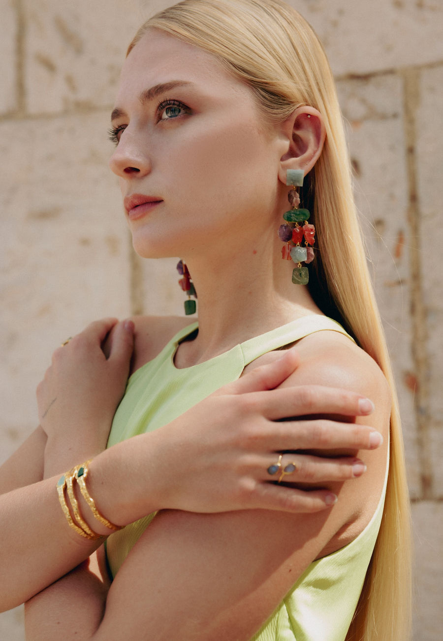 pendientes chandelier con piedras grandes naturales