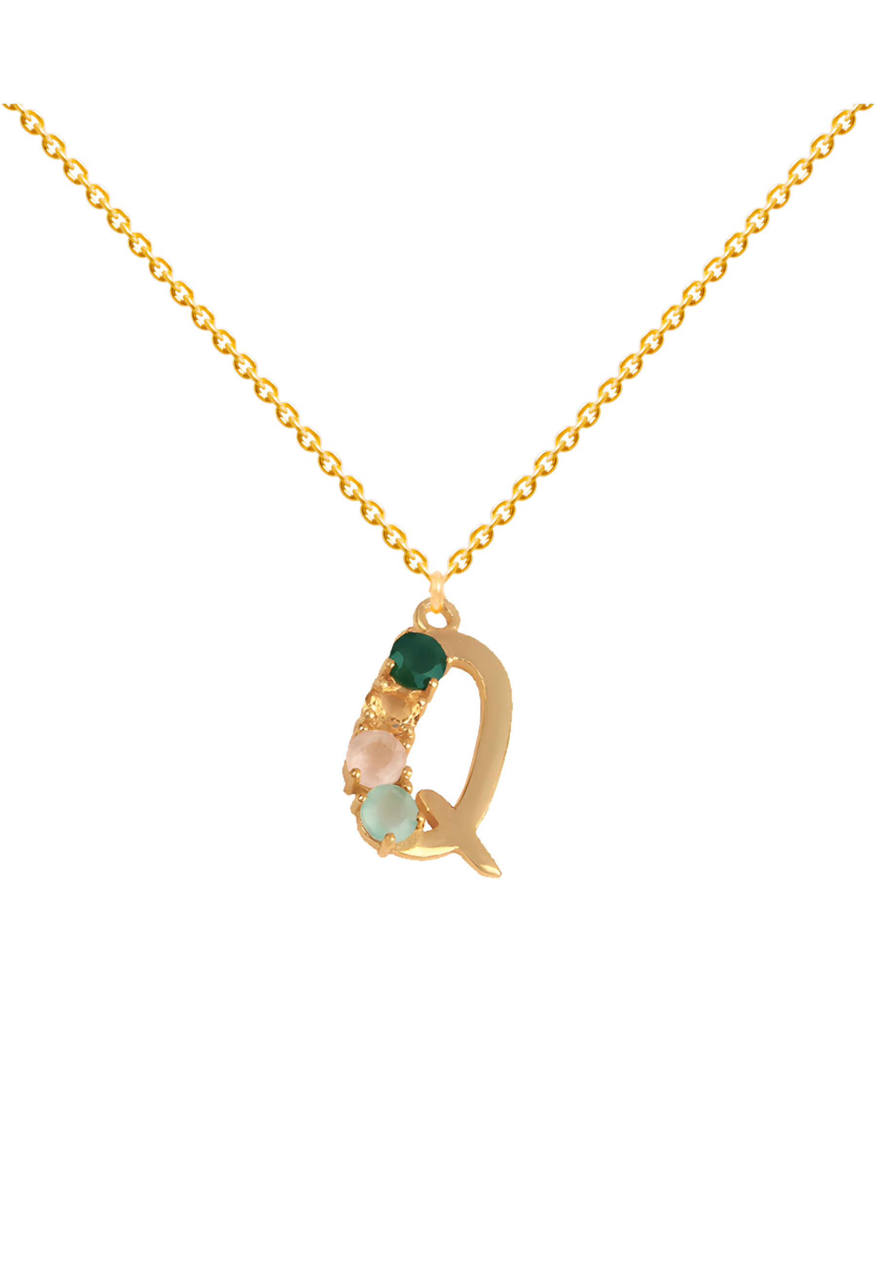 Initial necklace of natural stones with the letter Q LAVANI jewels