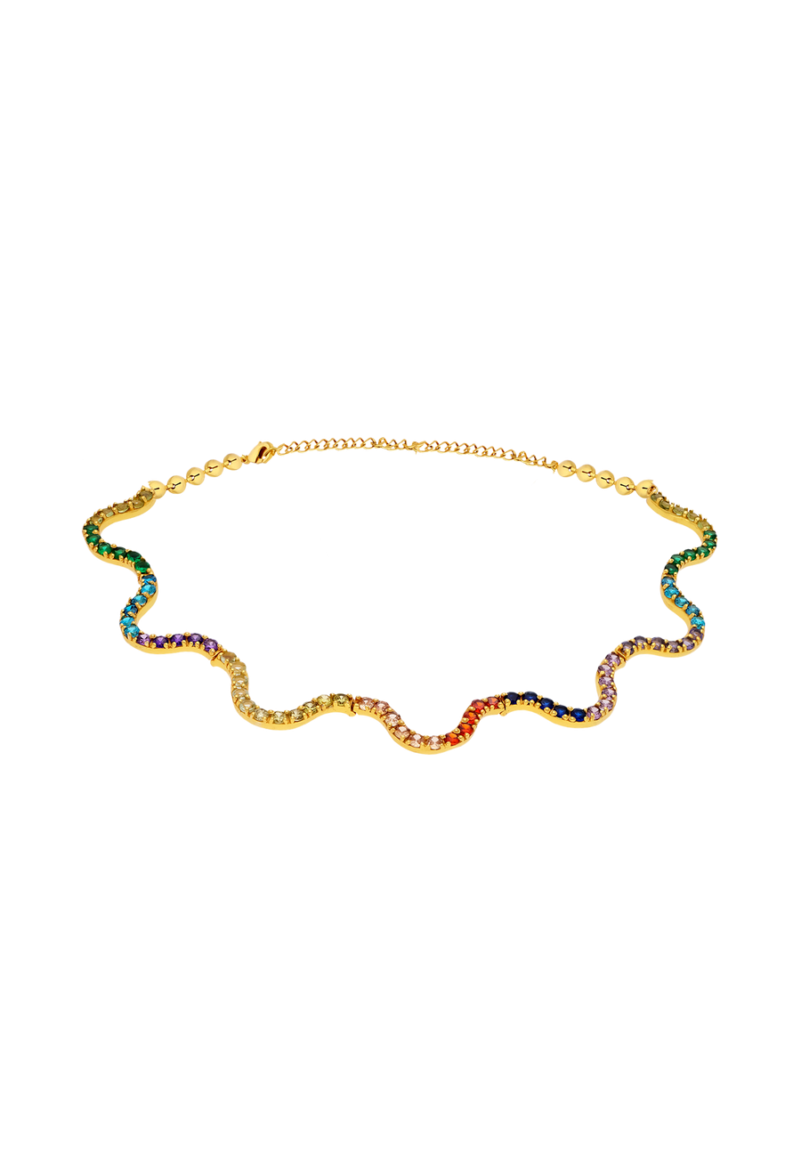 Gargantilla de colores ondulada con circonitas multicolor