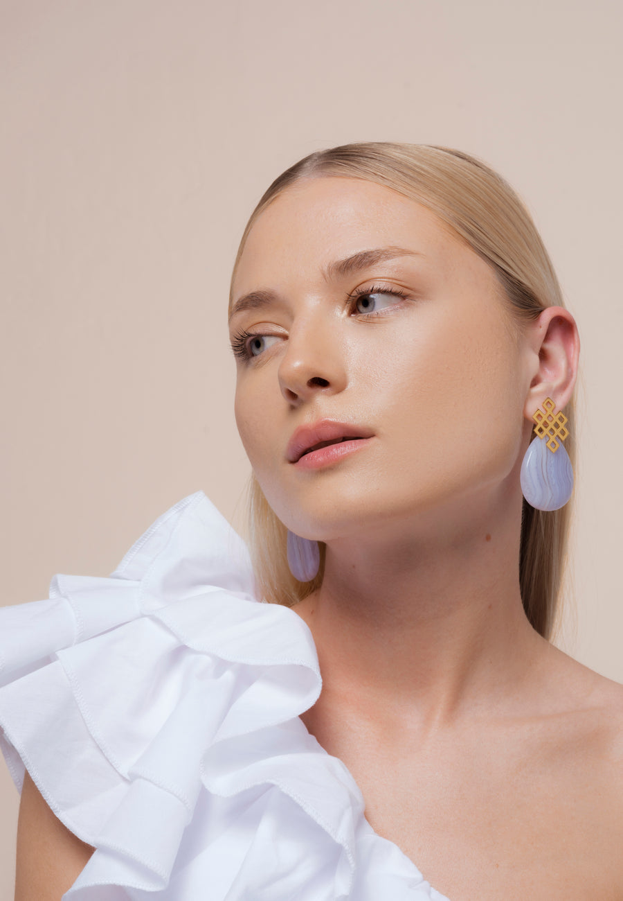pendientes nudo con ágata azul