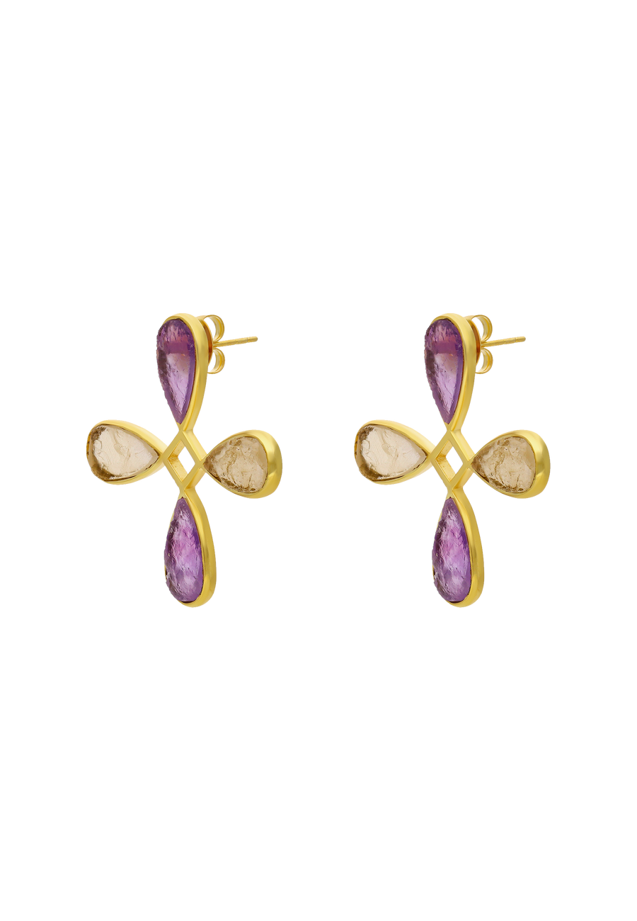 Pendientes de cruz en amarillo y morado