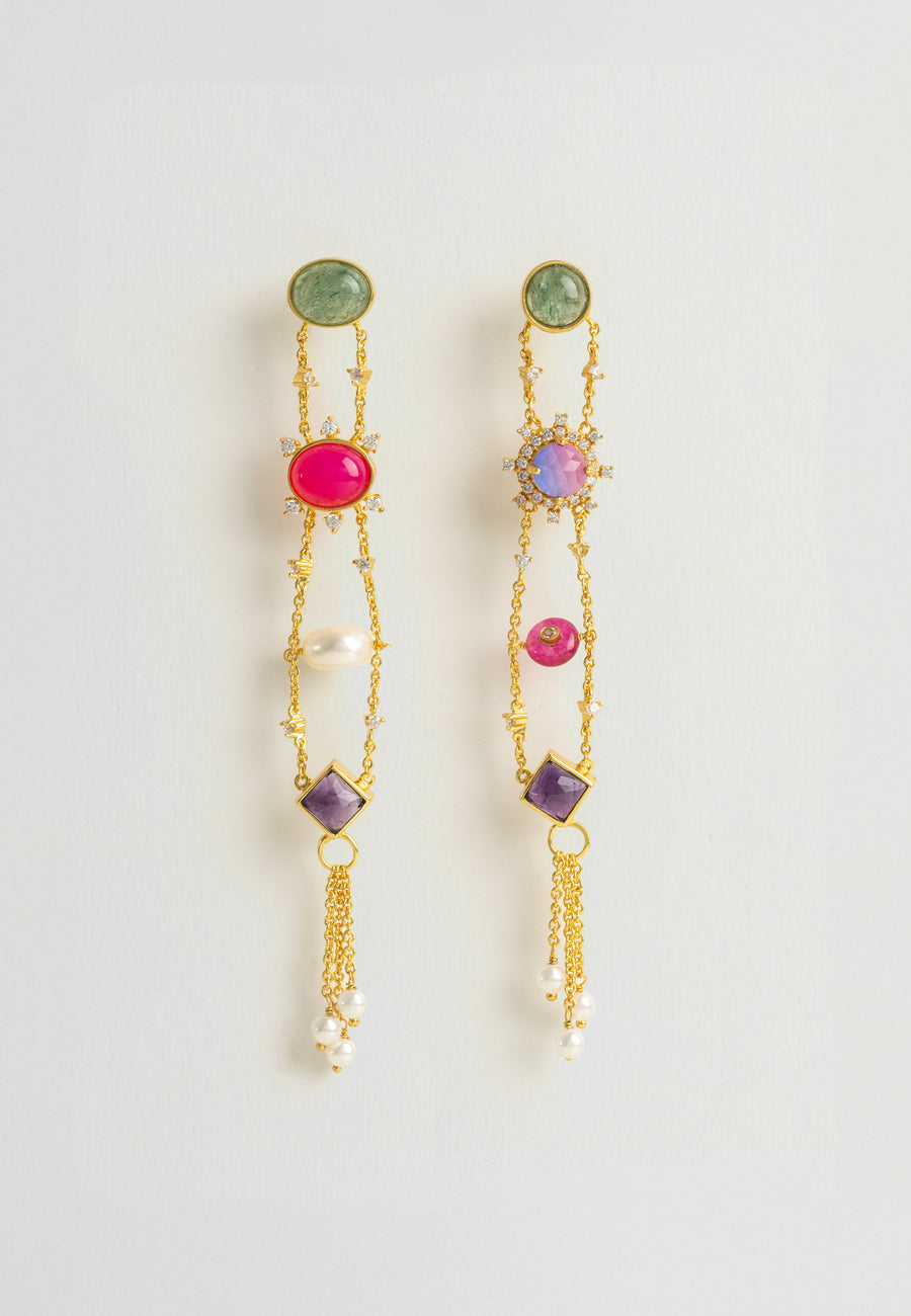 pendientes cristales largos Galatea en multicolor