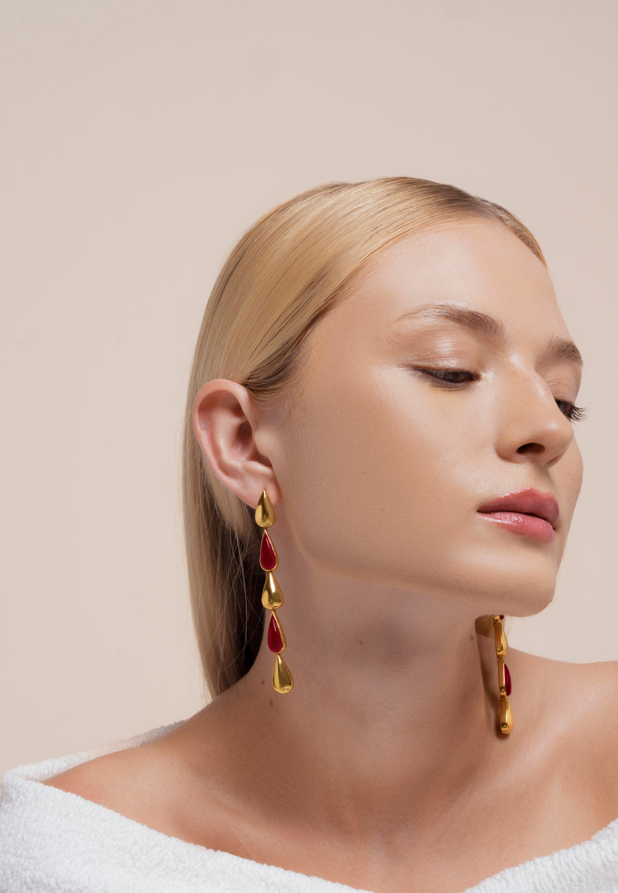 Pendientes en forma de Gotas de color Granate con rubí bruto