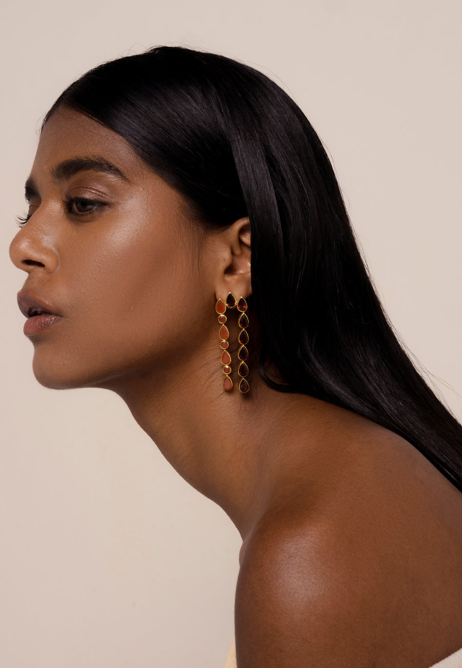 pendientes dobles naranja y granate