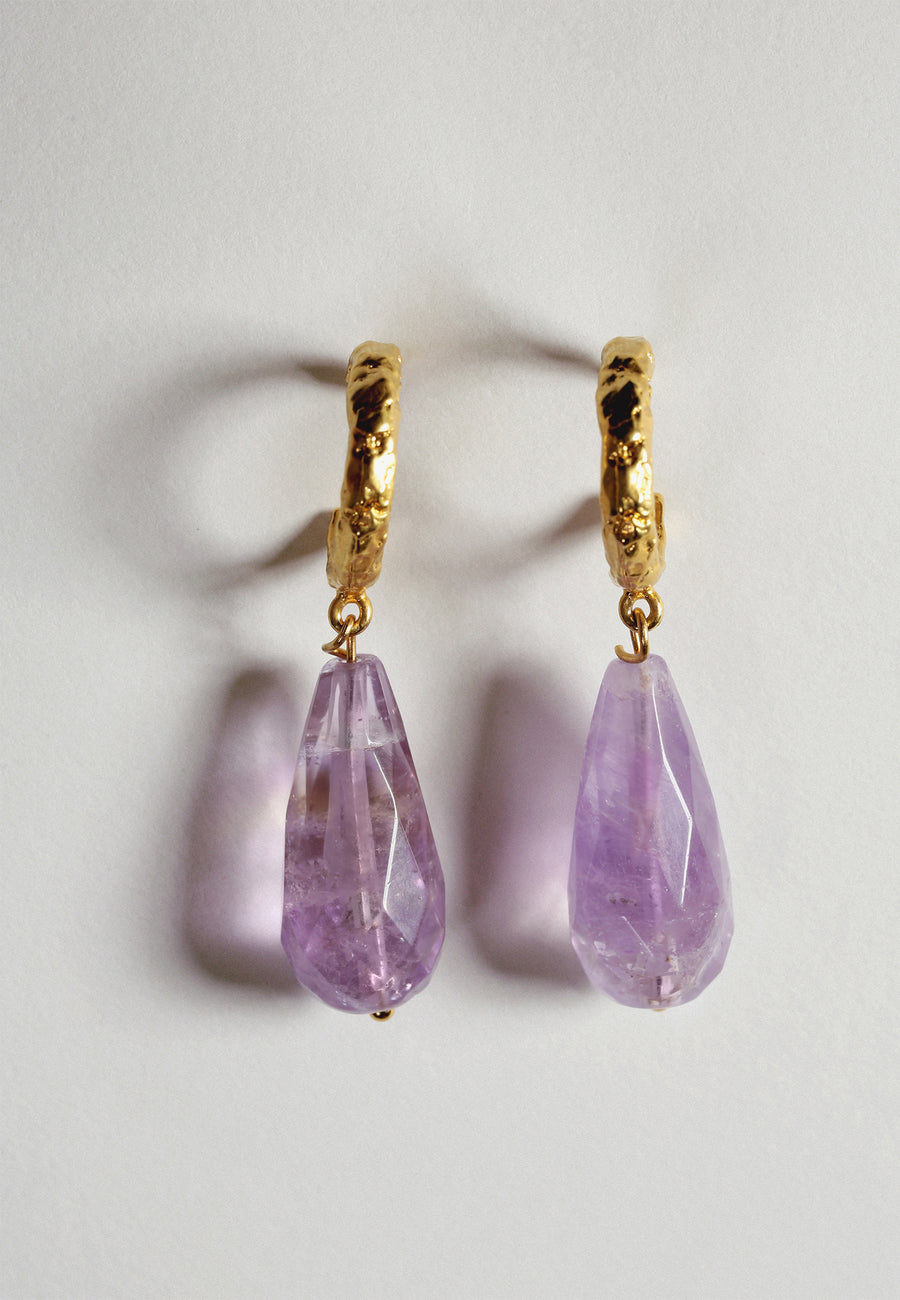 Aros Salma con piedra Amatista en forma de gota