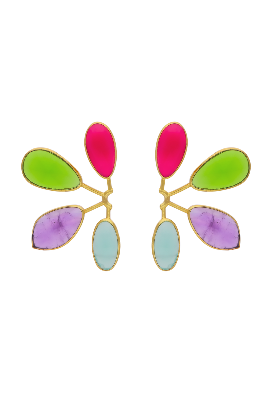 Pendientes manifestation en color aguamarina. morado, verde y fucsia