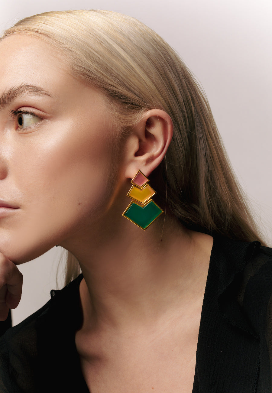 Boucles d'Oreilles Nefertiti Orange, Jaune, Vert