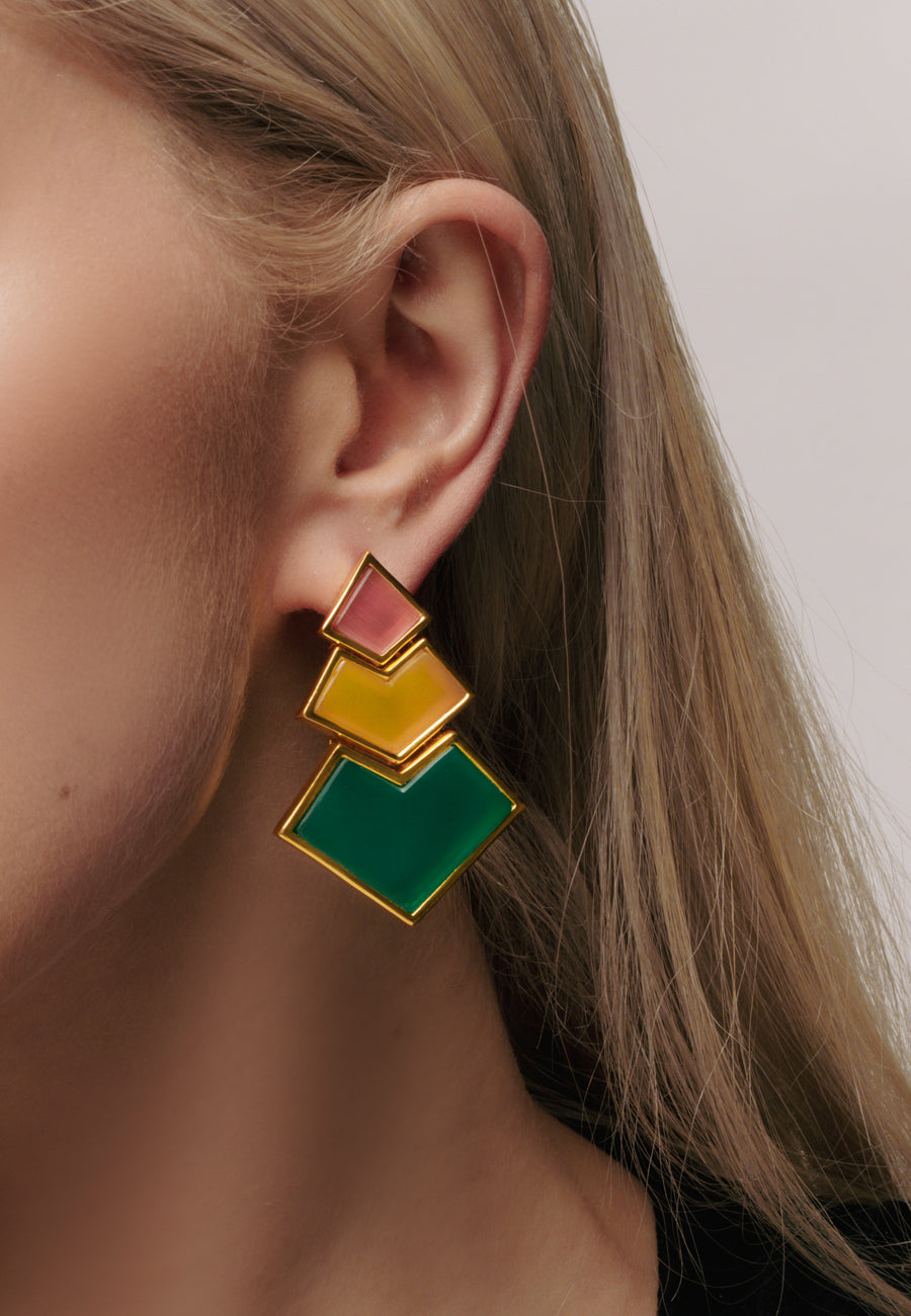 Boucles d'Oreilles Nefertiti Orange, Jaune, Vert