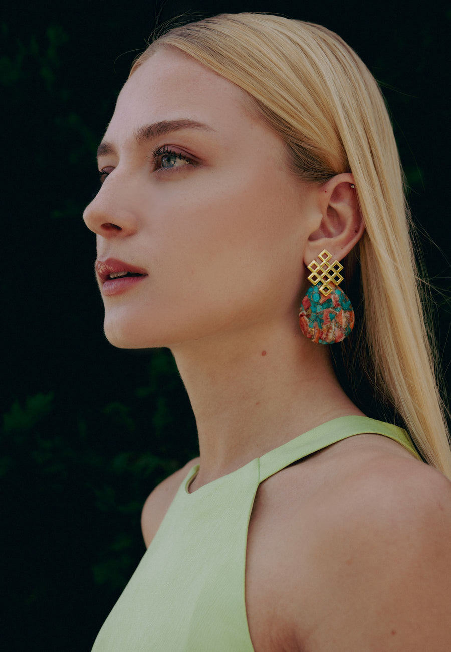 Pendientes de nudo con piedra multicolor natural