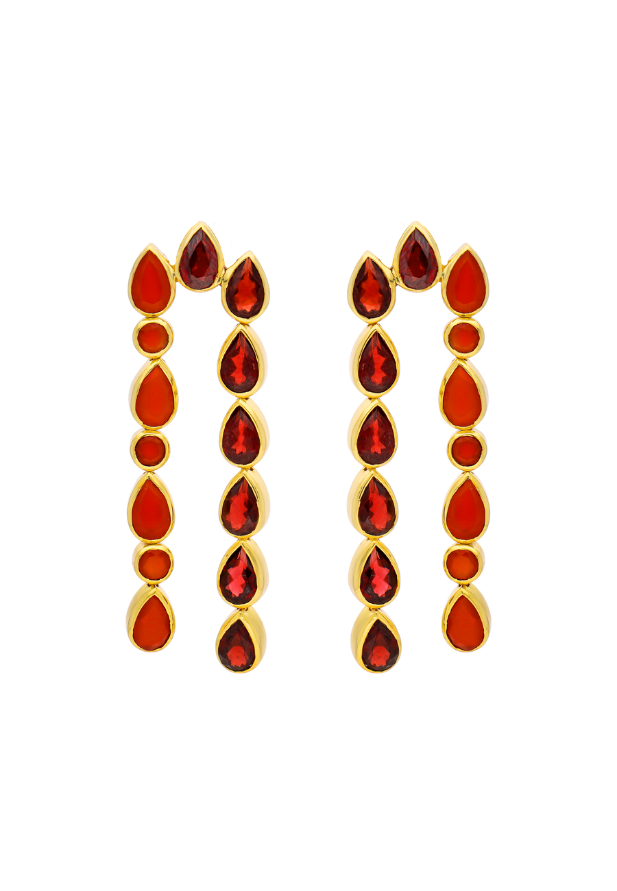 Pendientes dobles en tonos rojos
