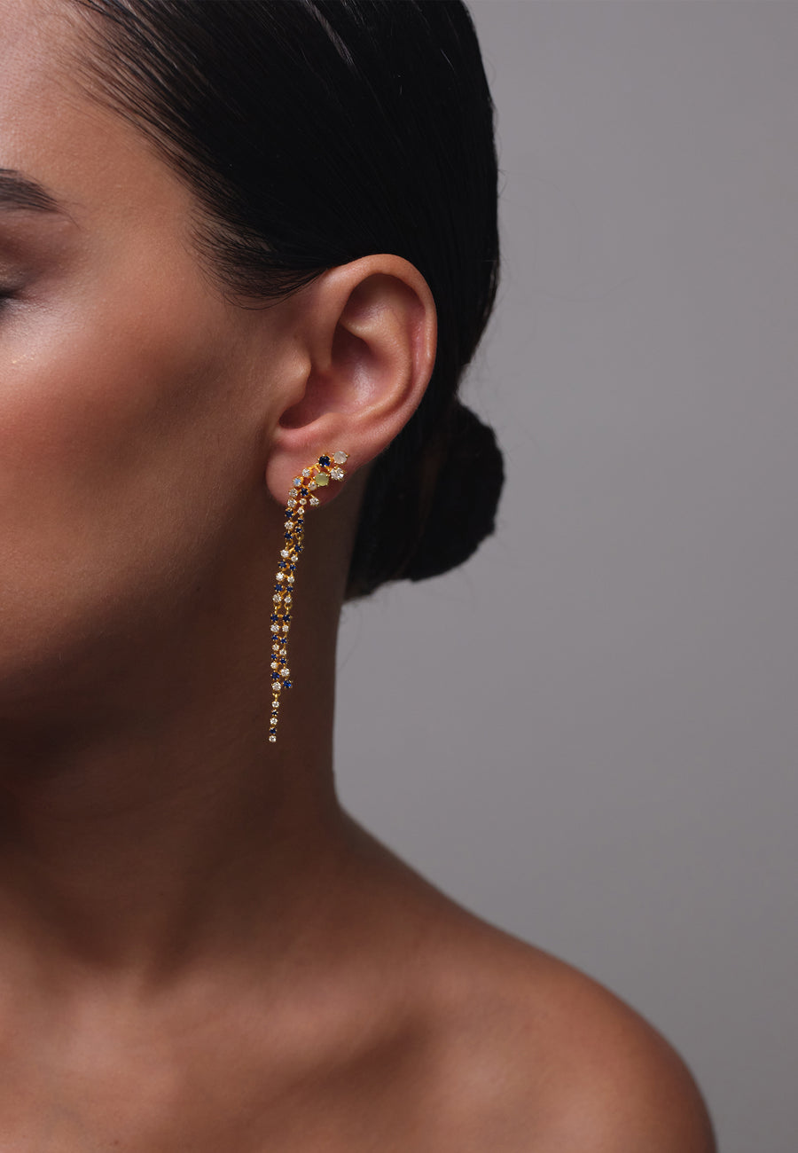 pendientes stellaria en forma de cascada y largos