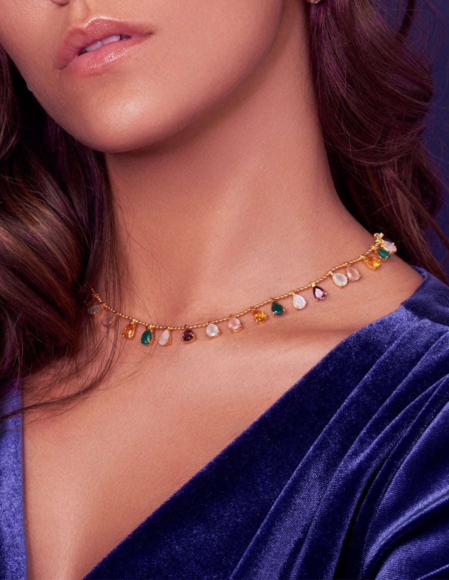 Collar de piedras de colores naturales con ónix y aguamarina