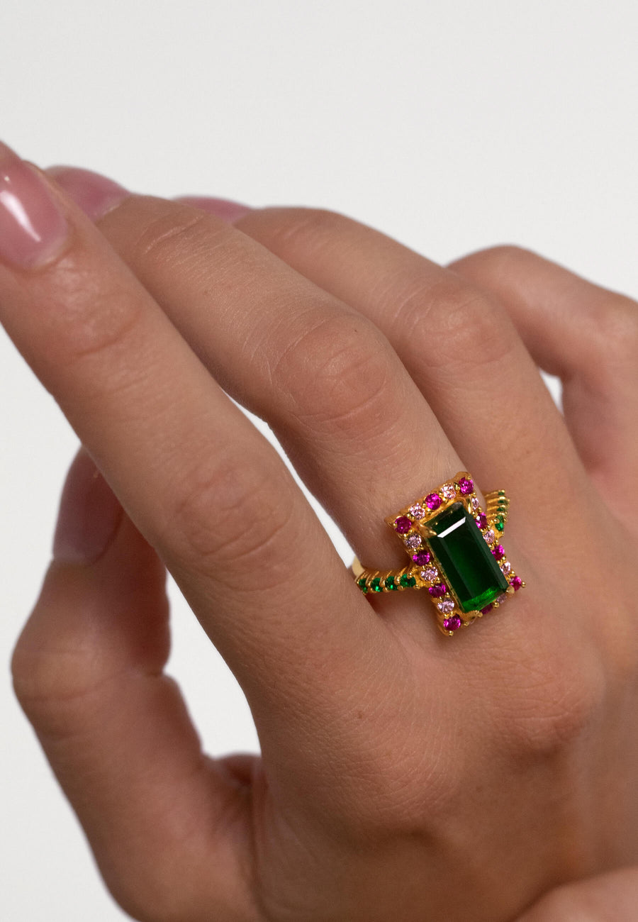 Anillo fucsia y verde ajustable Lavani
