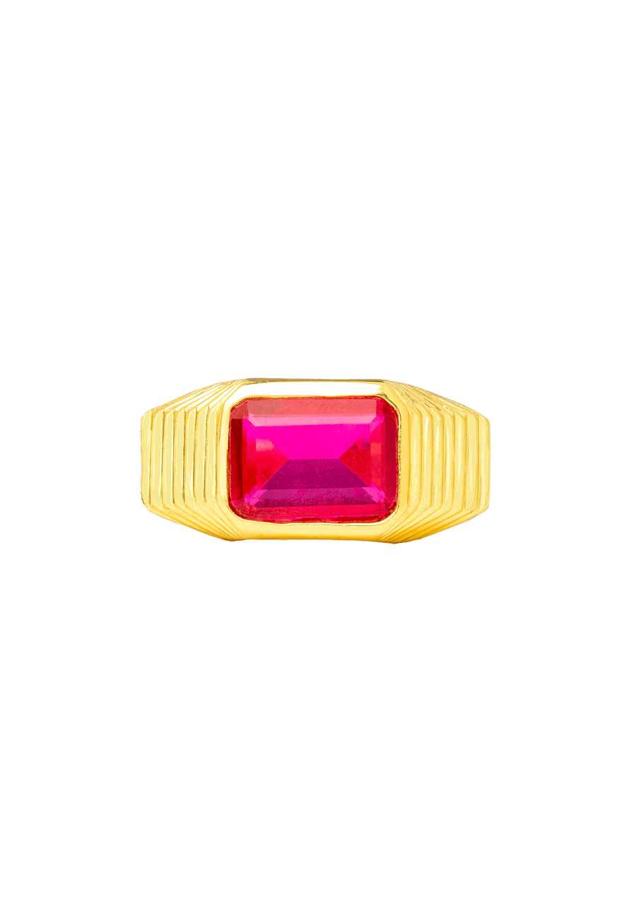 Anillo Chevalier fucsia bañado en oro